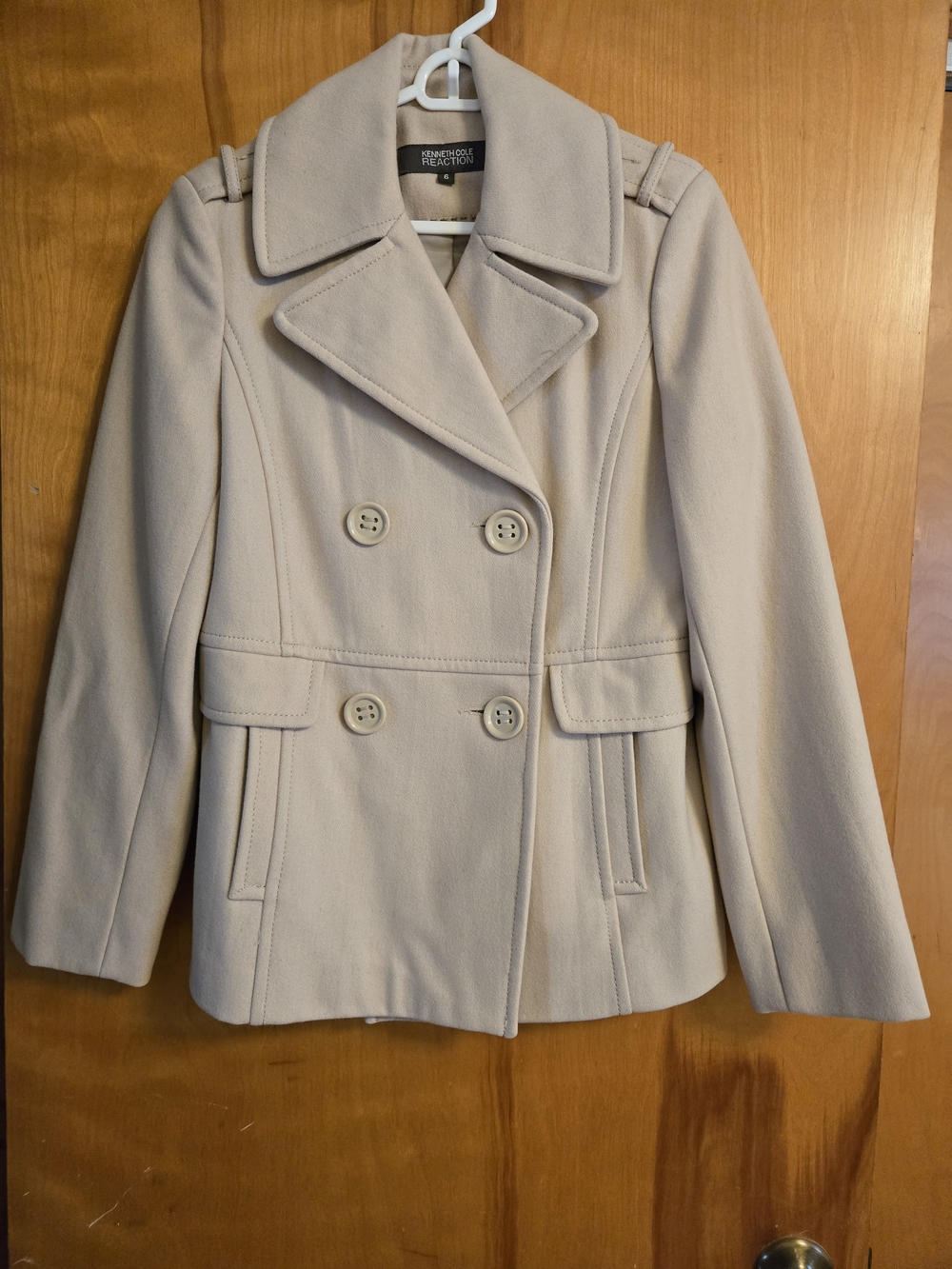 Kenneth Cole Cream Double-Breasted Peacoat
